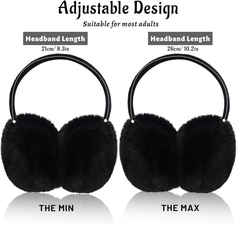 TINYAT 3 PCS Adjustable Winter Ear Muffs Faux Fur Warmers Cute Fuzzy Earmuffs Soft Warm Ear Covering for Women Girls - Image 2